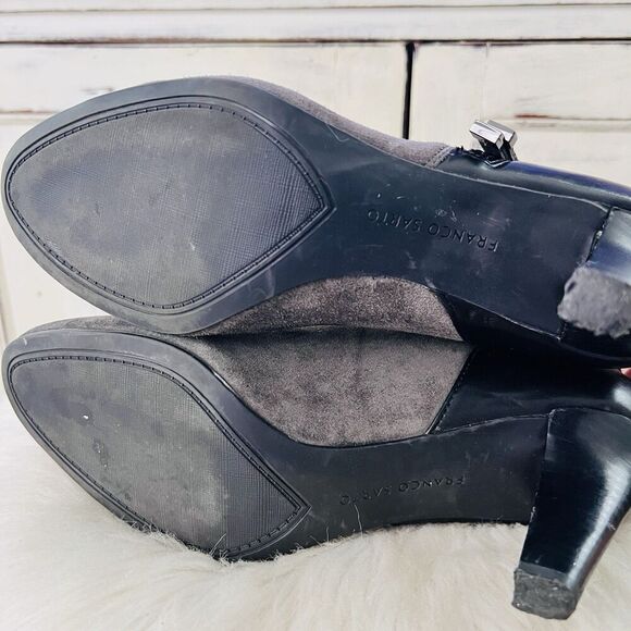 Franco Sarto Black & Gray Suede & Leather Side Zip Heeled Booties Womens Size 9M - Picture 5 of 8